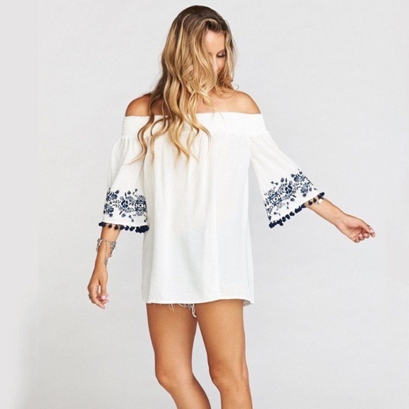 NWOT Show Mw Your MuMu Boho Romantic Presley Tunic Navy Embroider Size XS - Picture 3 of 7